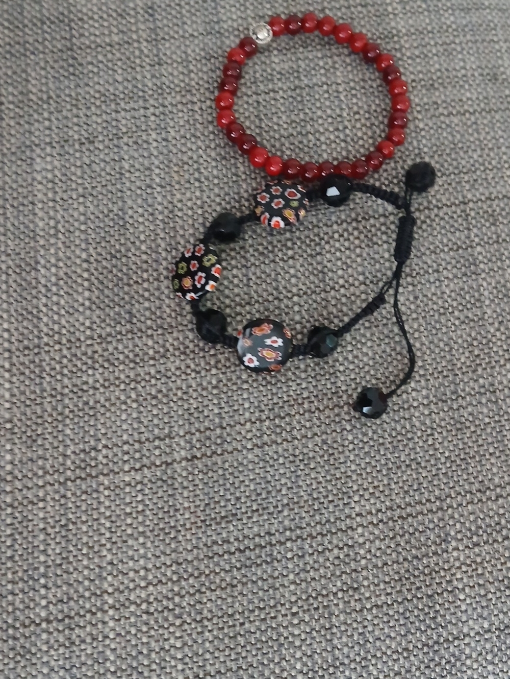 Red Beaded Stretch Bracelet with Silver Accent - Women's Jewelry